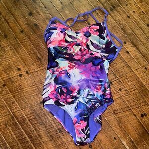 Roxy tropical coconutgirl pink purple one piece swimsuit